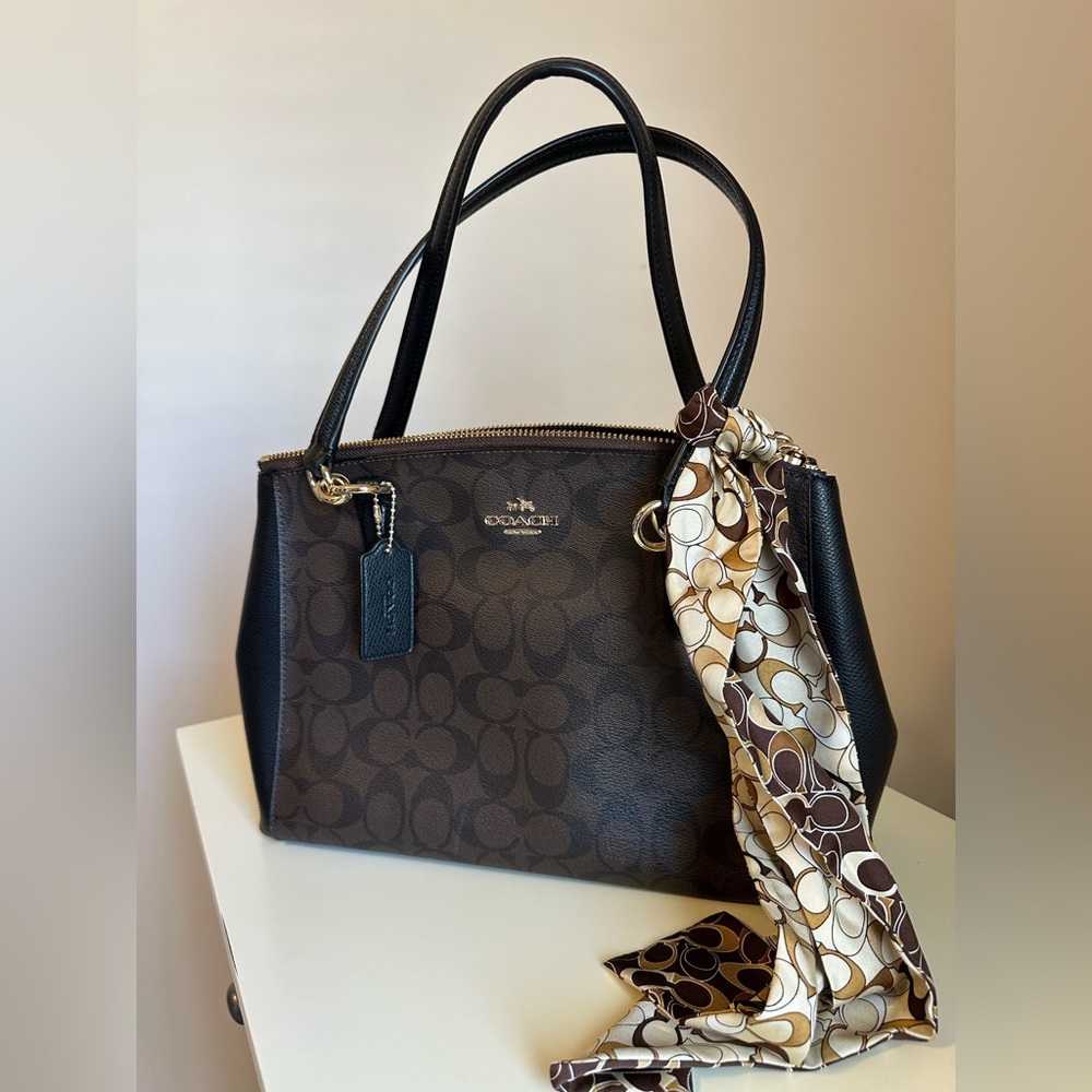 Coach Black/Brown Signature Canvas and Leather Mini Christie Carryall Satchel